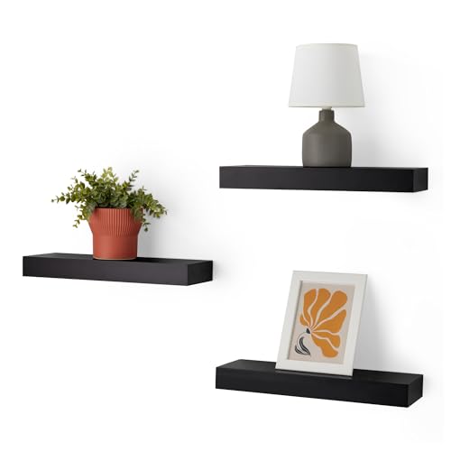 Amazon Basics Wood Floating Wall Shelves, Pack of 3, Black, 15.8" x 5" x 1.8"The Forest Stewardship Coun