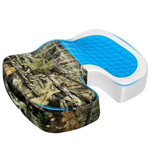 Gel Seat Cushion for Car Office - Memory Foam Pain Relief Chair Pillow Cushions - Tailbone Sciatica Coccyx Butt Lumbar Support Pad for Sitting Driving Traveling, Velvet, Mossy Oak
