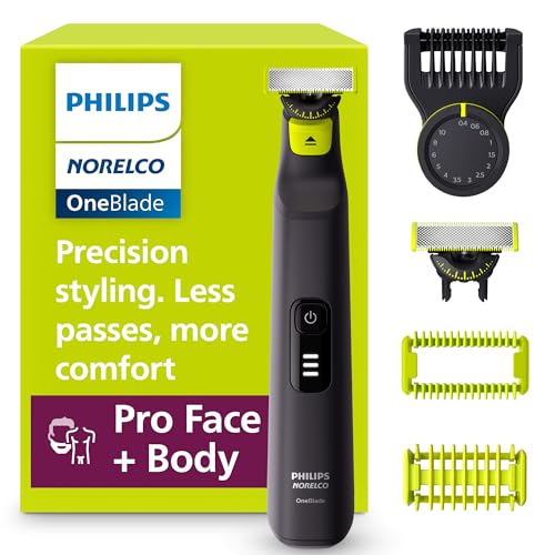 Norelco Philips OneBlade Pro 360 Face + Body, Electric Shaver, Beard Trimmer and Body Groomer, with 360 Blade Technology, 14-Length Precision Comb, Body Kit, Soft Pouch, Model QP6542/70