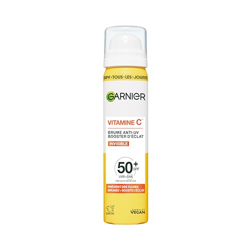 🔥 STARKER PREIS (-40%) Garnier Vitamin C* Glowy UV Over Make-up Spray LSF 50+ – transparentes Gesichtsspray mit hohem Sonnenschutz und Vitamin C* für über dem Make-up, 75 ml
