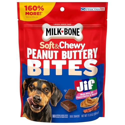 Milk-Bone Peanut Buttery Bites Soft Dog Treats with Jif Peanut Butter, 11.8 Ounce Bag