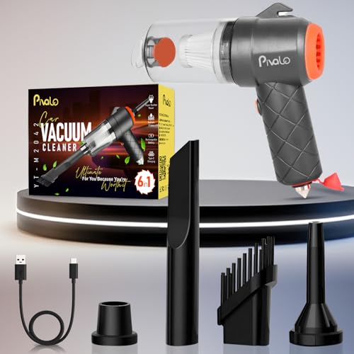 Pivalo 6-in-1 Vacuum Cleaner with Filter 4 Nozzles USB Cable Hammer Seat Belt Cutter Power Suction Rechargeable Battery Mini Car Air Blower for Dry Cl