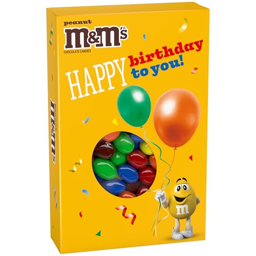 M&M'S Peanut Milk Chocolate Candy Happy Birthday Card and Gift Box All in One Birthday Present for All Ages, 10.05 Oz Box