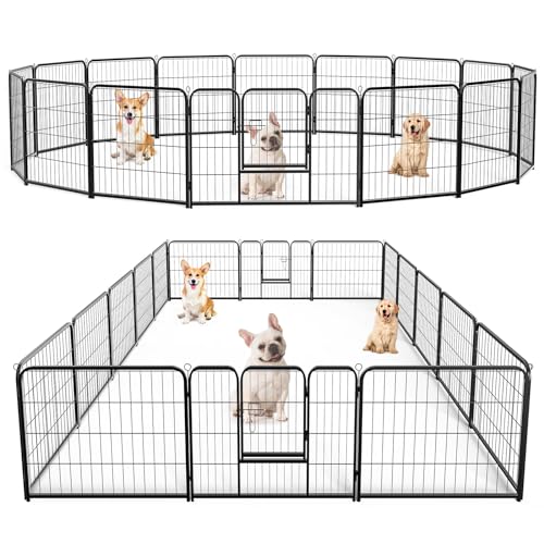 SMUG Heavy-Duty Iron Dog Playpen – 16 Panels 24” Durable, Rust-Resistant Pet Fence for Indoor & Outdoor Use, Secure & Spacious Pet Play Area for Dogs, Puppies & Small Animals