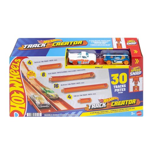 Hot Wheels Toy Car Track Set, Track Creator Deluxe Pack & 2 1:64 Scale Die-Cast Vehicles, 25 Feet of Different Length Speed Snap Track & Connectors (Amazon Exclusive)