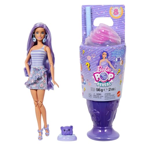 Barbie Pop Reveal Series Fashion Doll & Accessories Set, Treat Series, Donut Dreams Theme with Pet, 8 Surprises Include Color Change