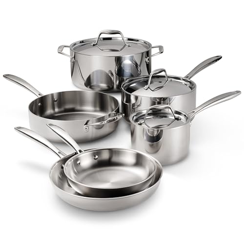 Tramontina Signature Tri-Ply Clad Stainless Steel 9-Piece Cookware Set with Lids, Pots and Pans Kitchen Set, Induction-Ready, Dishwasher-Safe, NSF-Certified