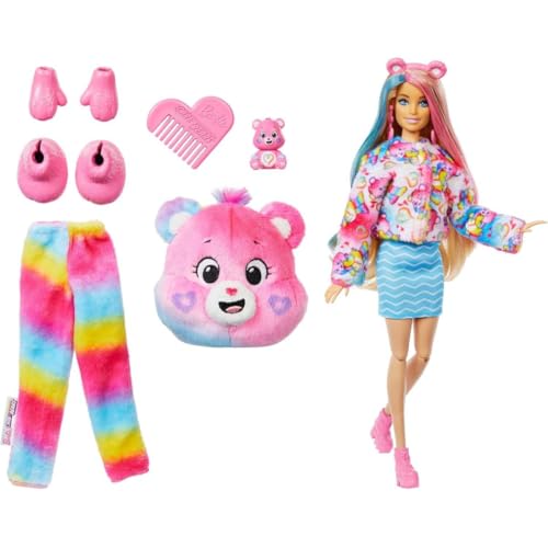 Barbie Cutie Reveal Care Bears Doll & Accessories, Series 2 Togetherness Bear with 10 Surprises Including Color Change & Mini Bear