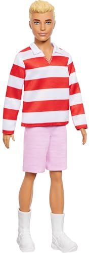 Barbie Fashionistas Ken Doll #241 with Blonde Hair Wearing Red and White Striped Polo Shirt with Pink Shorts, White Crew Socks and Sneakers