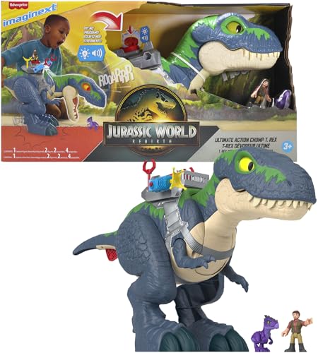 Fisher-Price Imaginext Jurassic World Rebirth Dinosaur Playset, Ultimate Action Chomp T. rex 18-inch Dino Toy with Lights, Sounds, Motion & 2 3-inch Action Figures