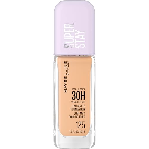 Maybelline Super Stay Lumi-Matte Foundation, Lightweight and Buildable Full Coverage Foundation Makeup For Up To 30HR Wear, 125, 1 Count