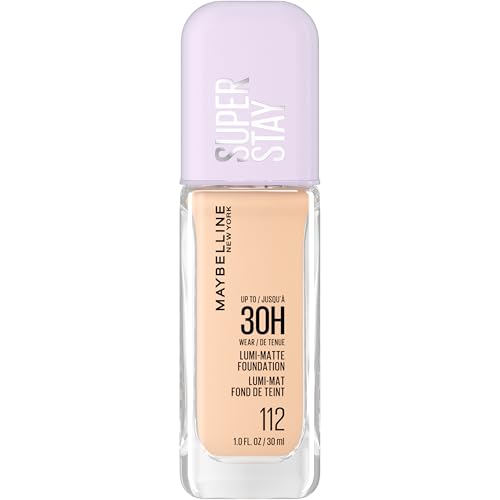 Maybelline Super Stay Lumi-Matte Foundation, Lightweight and Buildable Full Coverage Foundation Makeup For Up To 30HR Wear, 112, 1 Count
