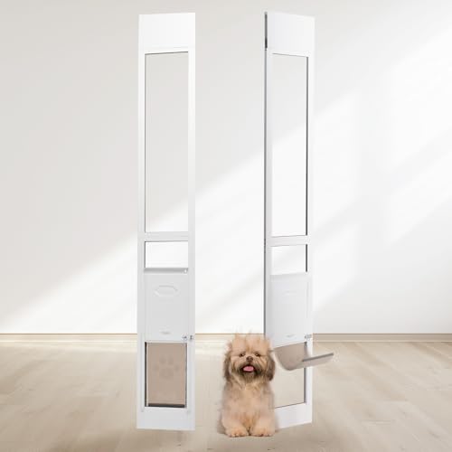 VEVOR Dog Door for Sliding Glass Door, 75 7/8"-80 11/16" Adjustable Height Doggy Door for Sliding Doors, Aluminum Frame Tempered Glass Pet Door with Hinge Structure Flap and Lock for Medium-Sized Dogs