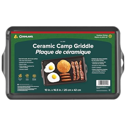 Coghlan's Camp Griddle, Lightweight Aluminum, 16.5 x 10" size, PFAS-Free and Non-Stick Ceramic Coating Cooking Surface for Two Burner Stoves, Ideal for Camping and Outdoor Cooking
