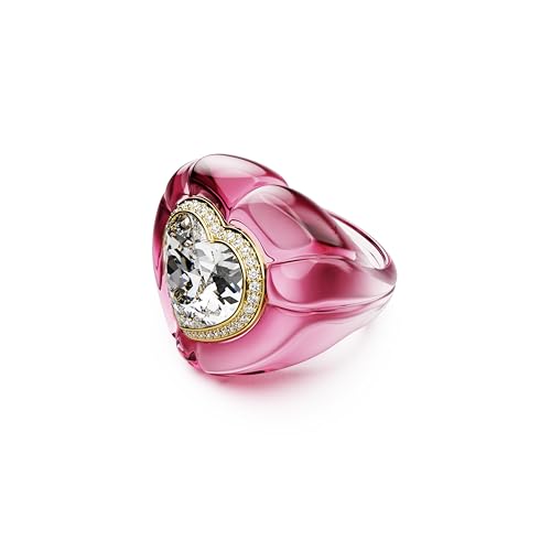 (-62%) Swarovski Dulcis Cocktailring, Rosafarbener, Vergoldeter Ring mit Herzförmiger Pinkfarbener Ringschiene, Kristallelement im Herzschliff und Klarem Pavé, Größe: 52