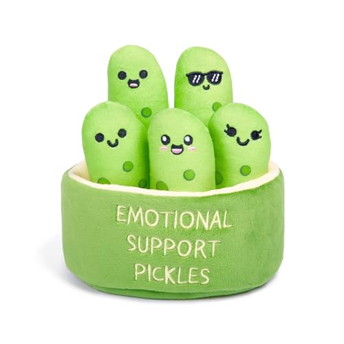 Emotional Support Pickles by Relatable, Cuddly Stuffed Animals and Toys, Squishy Toys and Plushies, Perfect Funny Pickle Gifts for Loved Ones of All Ages, Includes 5 Plushies with Carrying Basket