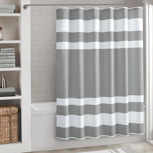 Madison Park Shower Curtain Spa Waffle Weave Long Shower Curtain for Bathroom 3M Scotchgard Moisture Management, Spa Quality Modern Shower Curtains for Bathroom, Long 72x78 Grey