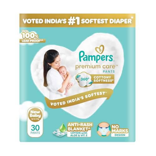 Pampers Premium Care Pant Style Baby Diapers, Newborn (XS), 30 Count, Upto 5 kg, All-in-1 with 360 Cottony Softness Diapers