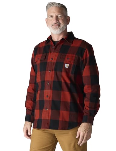 Carhartt Men's Loose Fit Heavyweight Flannel Long-Sleeve Plaid Shirt, Spice Red, Large