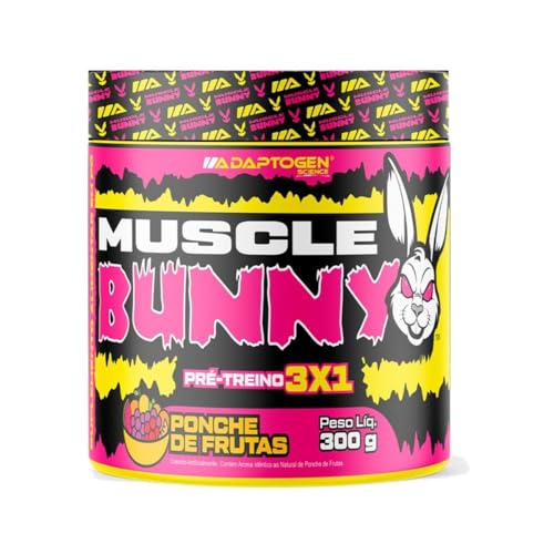 Pré-Treino Adaptogen Science Muscle Bunny, Ponche de Frutas, 300g | 3x1, Tirosina 250mg, Cafeína 200mg, Arginina 1g, Taurina 1g