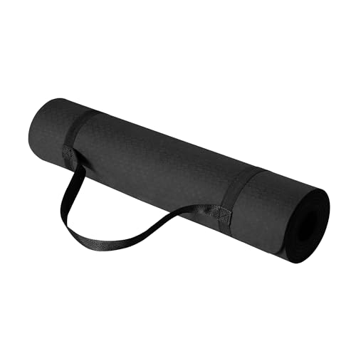 Amazon Basics Tapis de yoga d'exercice en TPE de 0.6 cm d'épaisseur avec sangle de transport, Noir