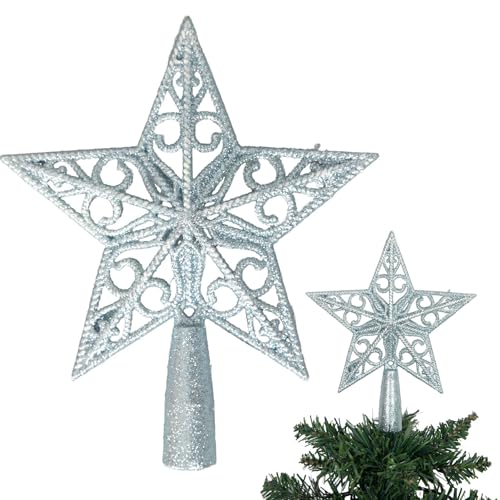 14.5cm Ice Blue Glitter Star Christmas Tree Topper Shatterproof for Christmas Tree Decorations Xmas Treetop Tree Crown Holiday Ornament