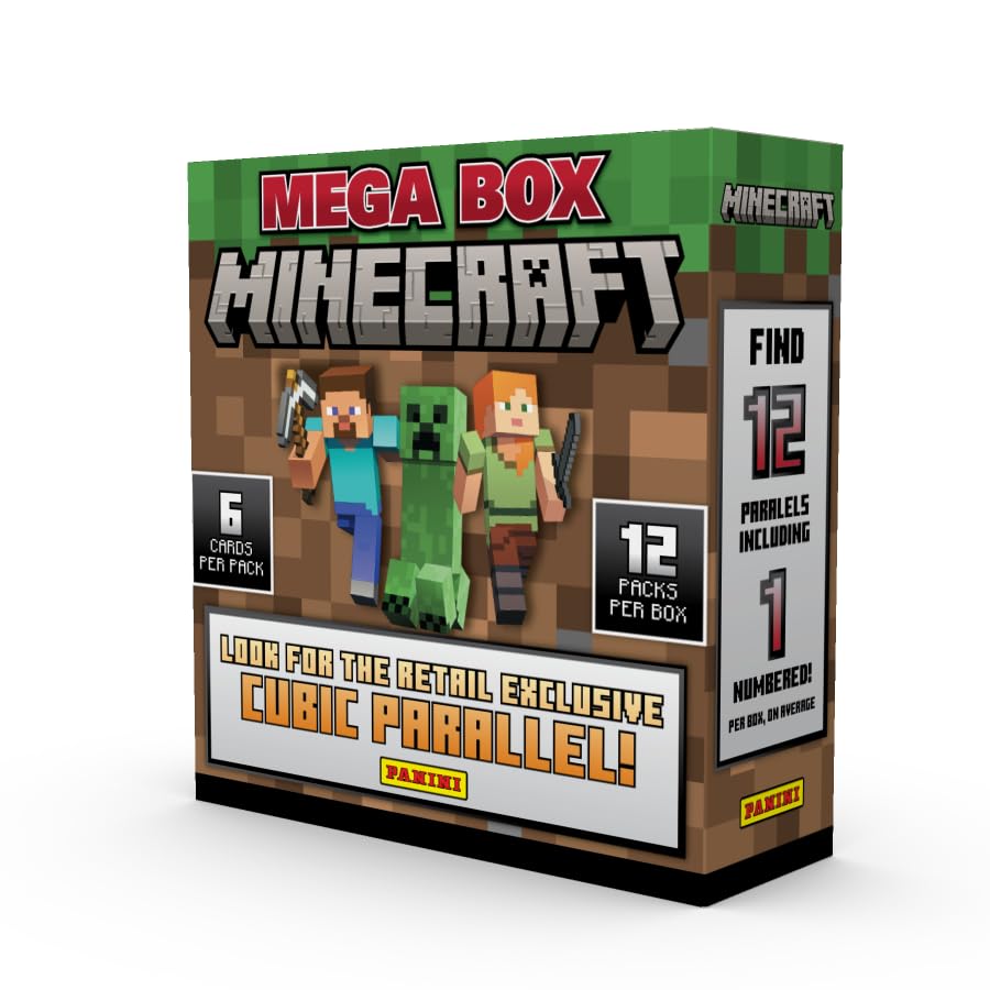 Panini Minecraft Mega Box – Official Trading Cards, 72 Cards per Box, Exclusive Foil Parallels, Rare Inserts, Great Gift for Kids & Gamers