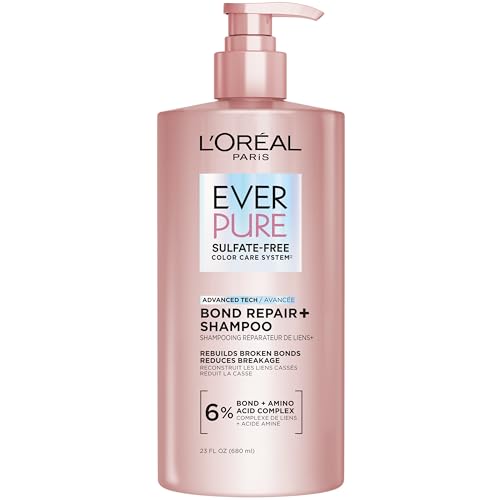 L'OREAL PARIS Bond Repair Sulfate Free Shampoo for Damaged Hair, Strengthening Hair Care with Citric Acid, Repairs Weak Hair Bonds, EverPure, 23 Fl Oz