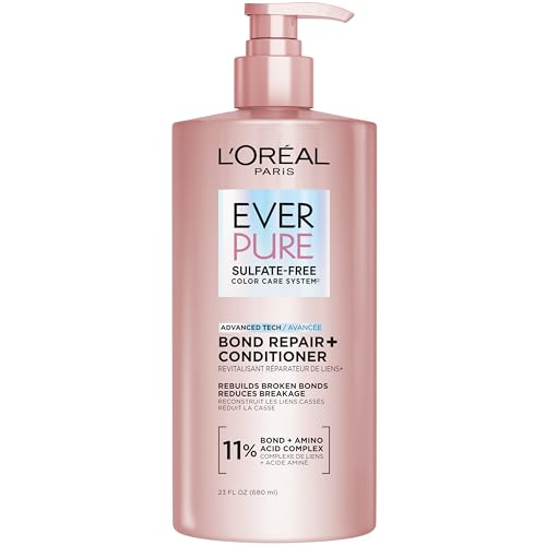 L'Oreal Paris Bond Repair Sulfate Free Conditioner for Damaged Hair, Strengthening Hair Care with Citric Acid, Repairs Weak Hair Bonds, EverPure, 23 Fl Oz