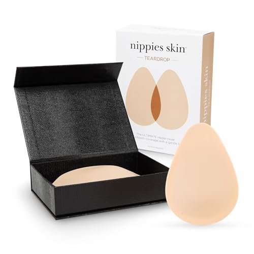 Nippies Teardrop Nipple Covers for Women with Travel Case, 20x Reusable Silicone Pasties with Gentle Lift - Skin-Safe Adhesive, Matte Finish, Caramel - For Strapless, Backless, Low-Cut Styles