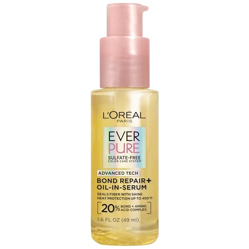 L'Oreal Paris Bond Repair Oil-in-Serum for Damaged, Color Treated Hair, Heat Protectant, Strengthens Weak Bonds, Intense Shine and Frizz Control, EverPure, 1.6 Fl Oz