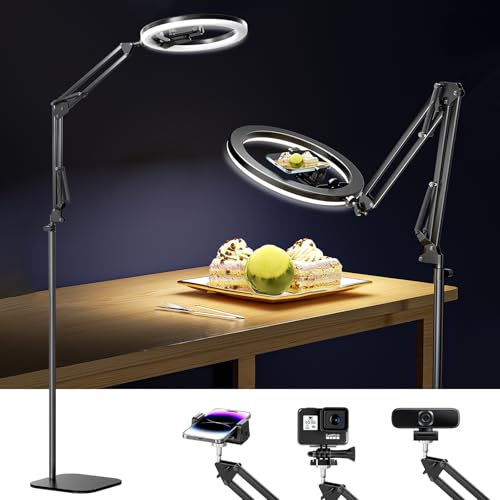 UBeesize 12" Ring Light Tripod for iPhone with Overhead Phone Mount, 75" Tall Ring Lights with Stand and Camer