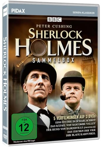 (-21%) Sherlock Holmes - Sammelbox / 5 spannende Krimis mit Peter Cushing nach den Büchern von Sir Arthur Conan Doyle (Pidax Serien-Klassiker) (Mit historischem Bonusfilm) [4 DVDs]