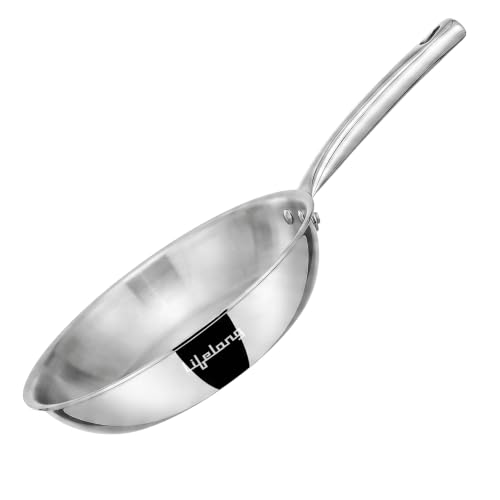 Lifelong Tri Ply Fry Pan - 22 cm Stainless Steel Frying Pan with 1.25 Litre Capacity - Induction & Gas Compatible Cookware - Durable, Even Heating for