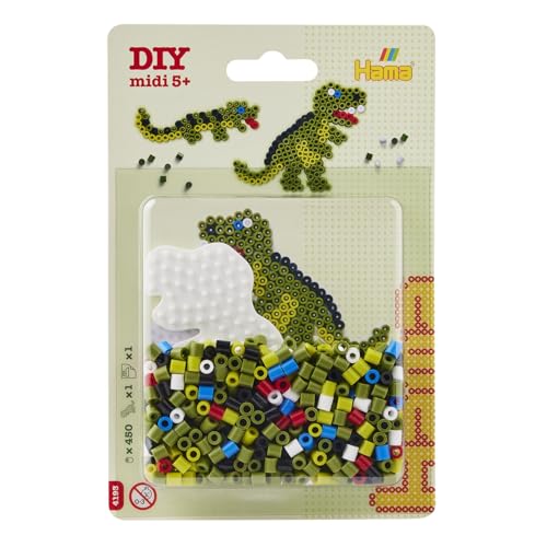 Hama Beads Small Blister Pack | Approx. 450 Fuse Beads, 1 Dinosaur Pegboard No. 322 & Ironing Paper