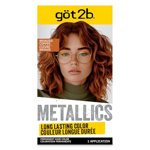 got2b Metallics Permanent Hair Dye, Bronzed Copper, Hair Color for Women & Men, Formulated with Metallic-Shine Booster for Cool, Shimmering Tones, Lasts Up to 30 Washes, 1 Kit