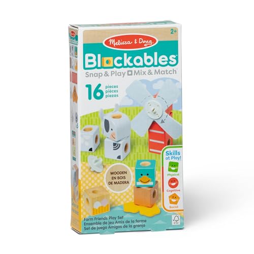 🔥 STARKER PREIS (-72%) Melissa & Doug - Blockables Bauernhoffreunde Bauset - 16 teiliges Set mit Holzbausteinen, Steckverbindungen und Filzteilen zum Bauen von 2 Tieren und Einer Windmühle, für Kinder ab 2