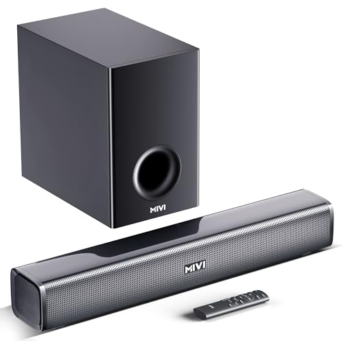 Mivi Fort H120 Soundbar - 120W Home Theatre Sound Bar, 2.1 Channel, 2 in-Built Speakers and 1 External Subwoofer, Multiple EQ & Input Modes, Made in I