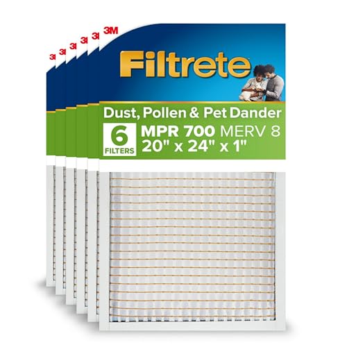 Filtrete 20x24x1 AC Furnace Air Filter, MPR 700, MERV 8, Tough on Pollen, Easy on Airflow, 3-Month Pleated 1-Inch Electr