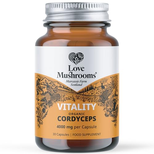 Love Mushrooms Organic Cordyceps Capsules 4,000mg per Capsule | High Strength Mushroom Extract Supplement for Endurance, Stamina & Natural Energy Support | Vegan, Plant Based, UK Made | 30 Capsules