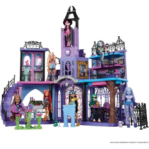 Monster High Boo-tique Hotel Doll House, Foldable Playset with Spooky Surprises in Every Room and 13+ Pieces Including Furniture and Accessories