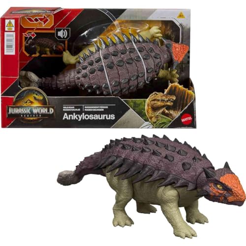 Mattel Jurassic World Rebirth Wild Roar Dinosaur Toy, Posable Ankylosaurus Figure, Tail Controlled Head Butt & Multi Attack & Sound, Digital Play