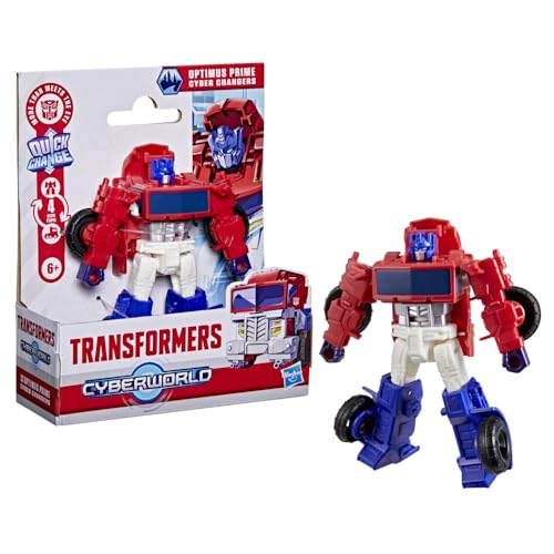Transformers CYBERWORLD Optimus Prime Cyber Changers 4-Inch Action Figure, Quick Change to Truck Mode, Robot Toys for Boys and Girls 6 and Up