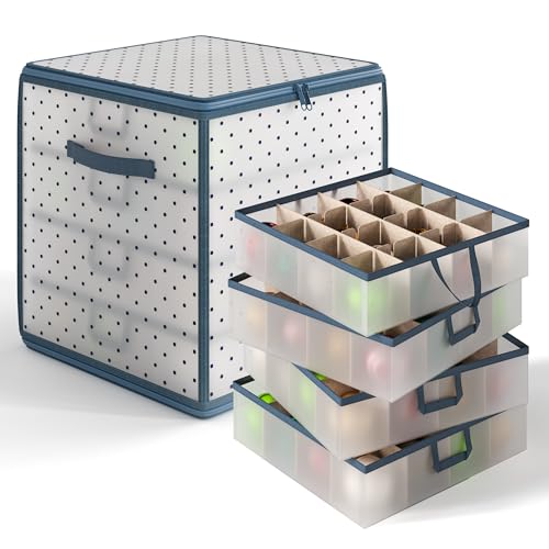 Hearth &amp; Harbor Christmas Ornament Storage Box With 4 Inner Tray Dividers - Plastic Ornament Storage Container For 6