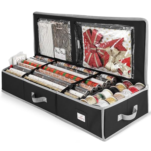 Hearth &amp; Harbor Wrapping Paper Storage Container - Christmas Storage Bag with Interior Pockets - Gift Wrapping Organ