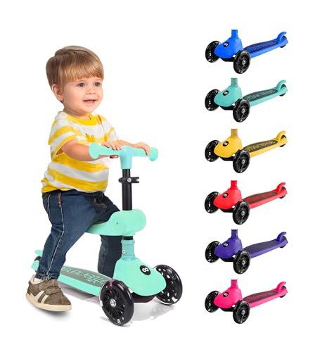 SereneLife 3 Wheel Scooter for Toddlers & Kids, Foldable Seat, LED Wheels, Adjustable Handlebar, Anti-Slip Deck, Rear Foot Brake, Lean-to-Steer, Kid Scooter Ages 18M–7Y, Supports up to 110 lbs