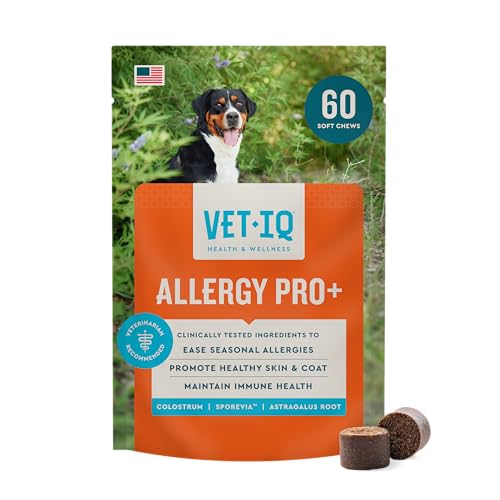 VetIQ Allergy Pro+ Soft Chews for Dogs, Dog Allergy Chews, Seasonal Support, Colostrum, Astragalus Root, Sporevia, Hickory Smoke Flavor, 60 Count