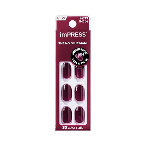 imPRESS Color Press On Nails, ‘Over You', Solid Burgundy, Short Oval, PureFit Technology, Patented Super Hold Adhesive, Chip Proof, Smudge Proof, Mini Nail File, Manicure Stick & 30 Fake Nails
