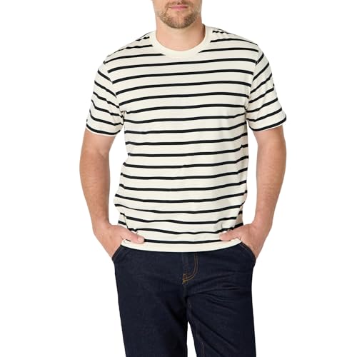 Amazon Essentials Men's Relaxed Fit T-Shirt, Eggshell White Black Mariner Stripe, XX-Large
