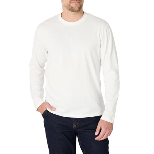 Amazon Essentials Men's Relaxed Fit Long Sleeve T-Shirt, White, Large